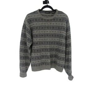 Joseph & Lyman Sweater Small Gray Fair Isle Lambswool Crew Neck Fisherman Preppy